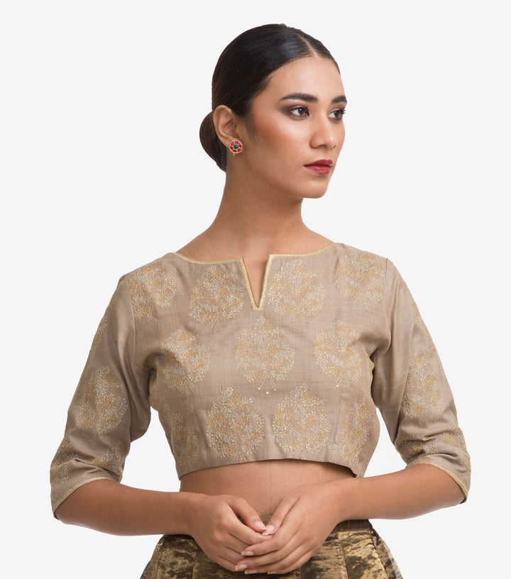 Beige Embroidered Chanderi Blouse