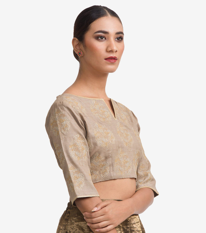 Beige Embroidered Chanderi Blouse