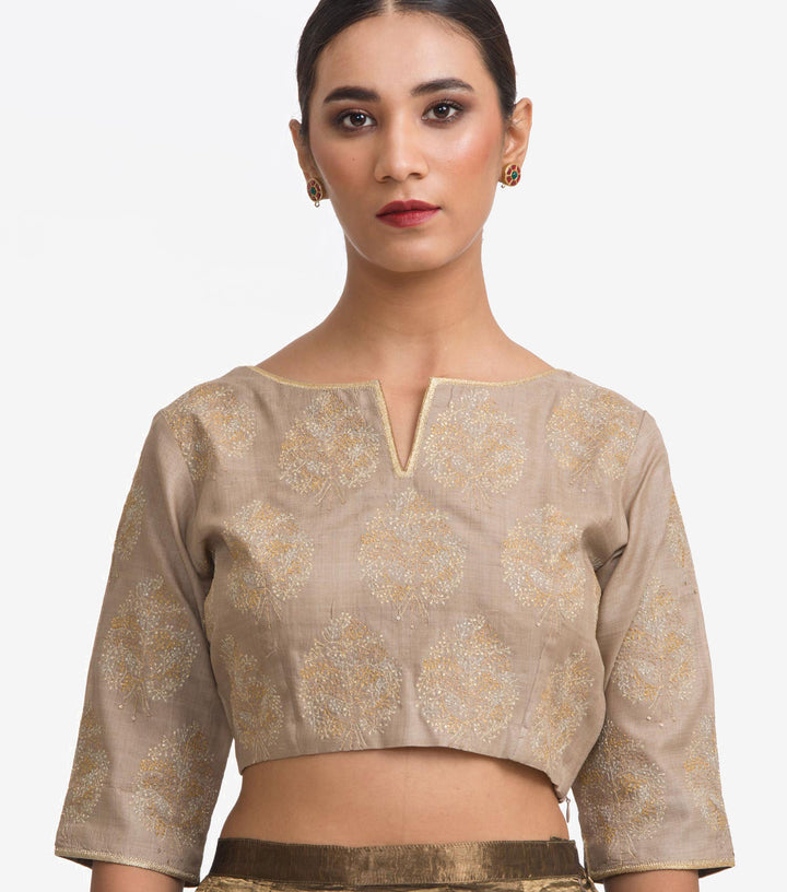 Beige Embroidered Chanderi Blouse