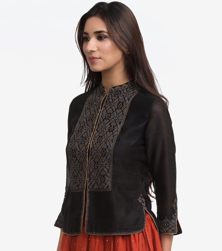 Black Embroidered Chanderi Blouse