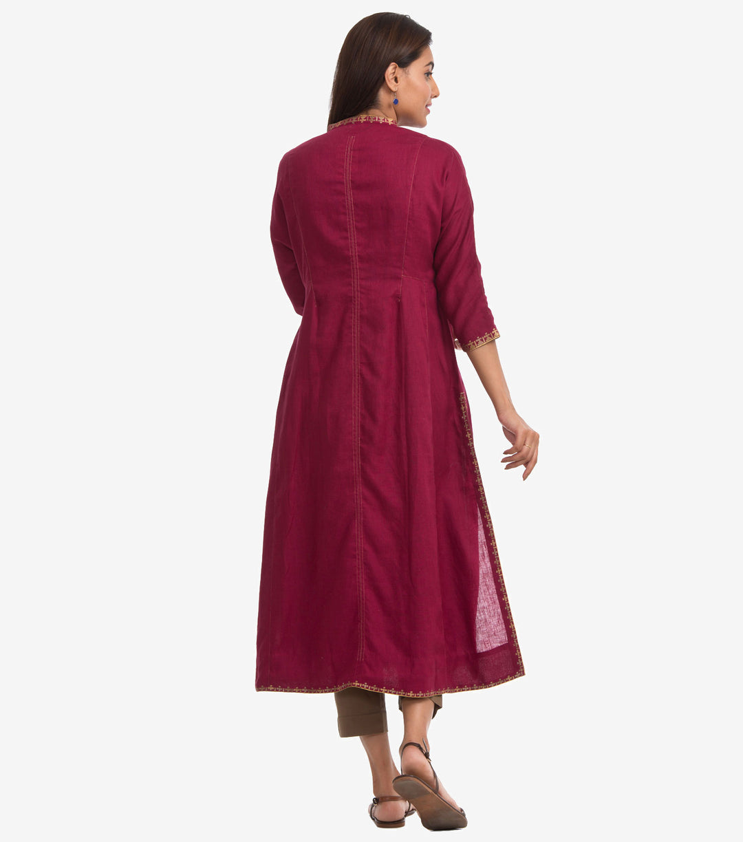 Maroon Linen Zari Embroidered Cape