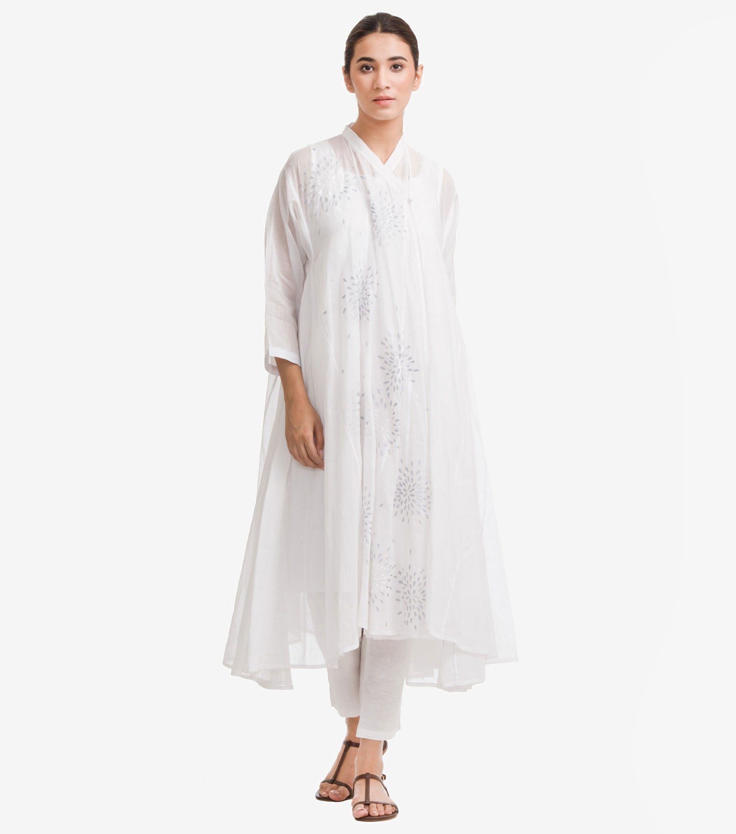 White Embroidered Cotton Choga – Tulsi Online