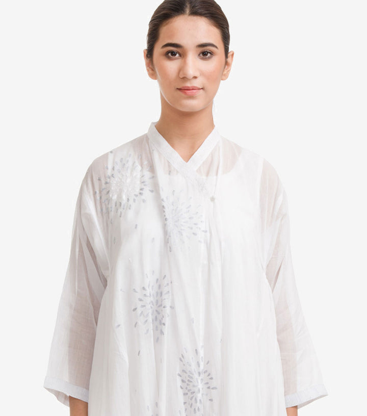 White Embroidered Cotton Choga