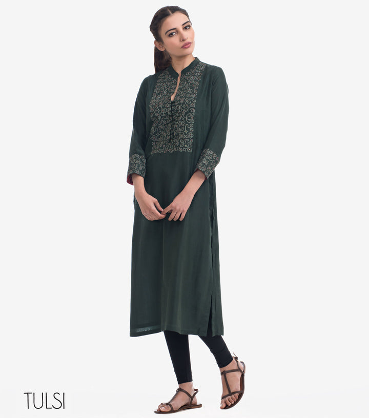 Green Zari Embroidered Silk Kurta