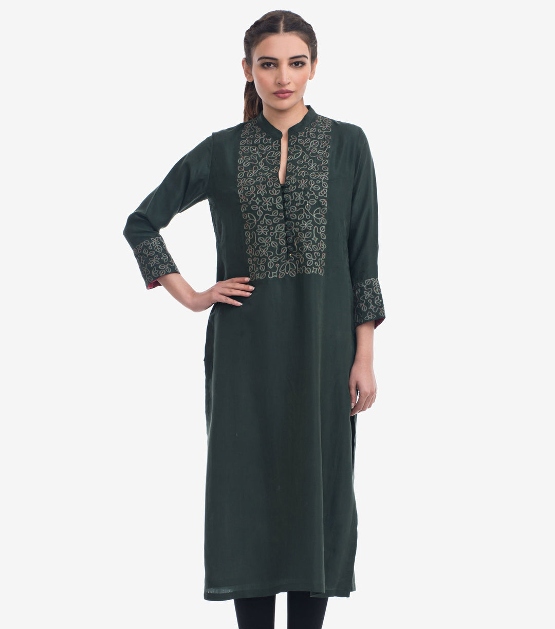 Green Zari Embroidered Silk Kurta