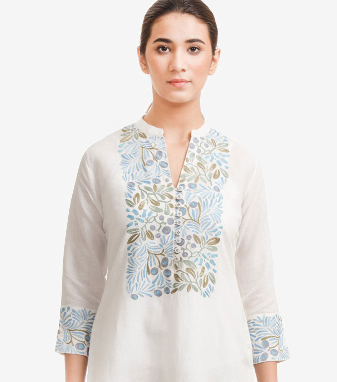 White Cotton Linen Embroidered Kurta