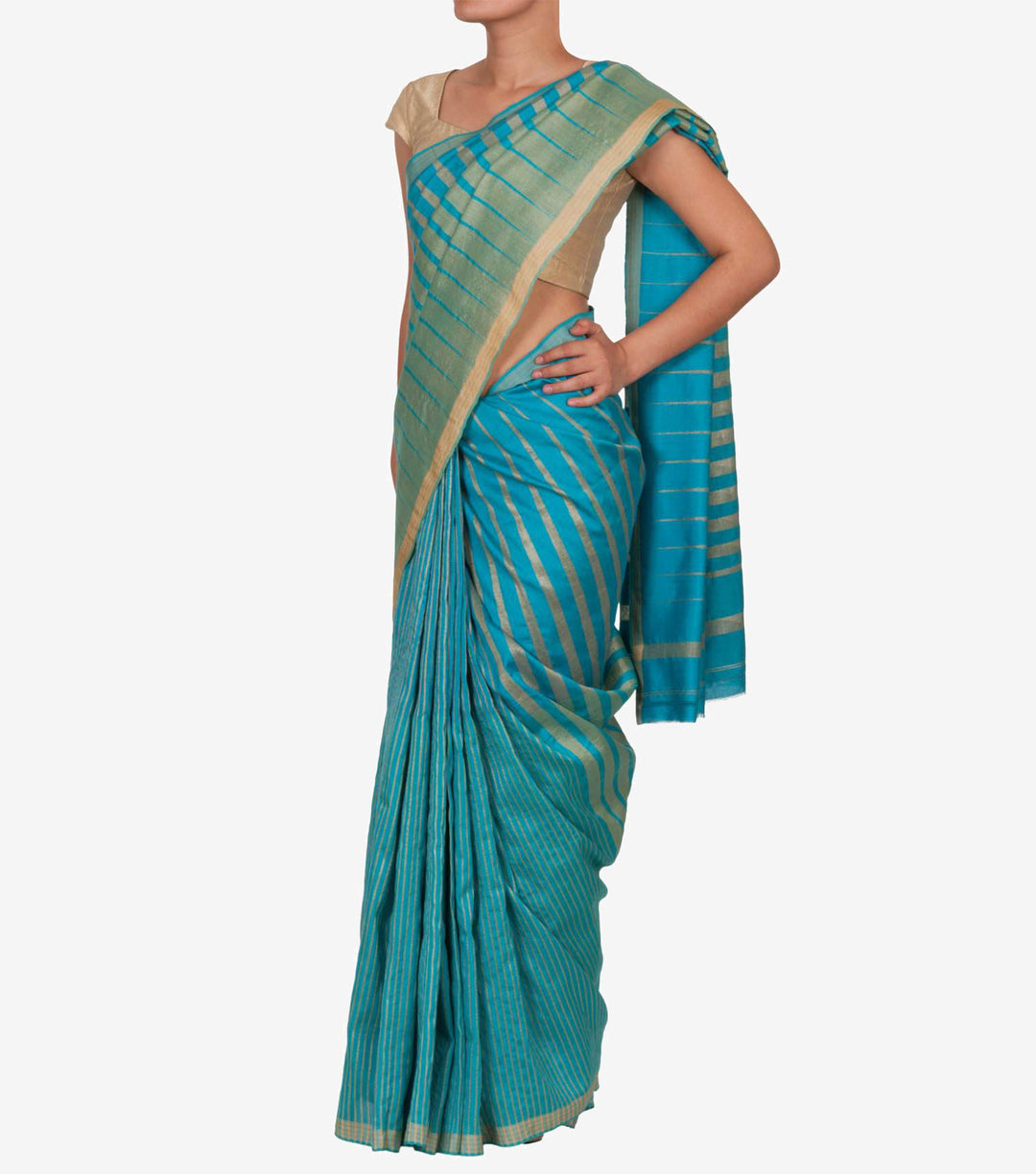 Turquoise Blue Handwoven Cotton Saree