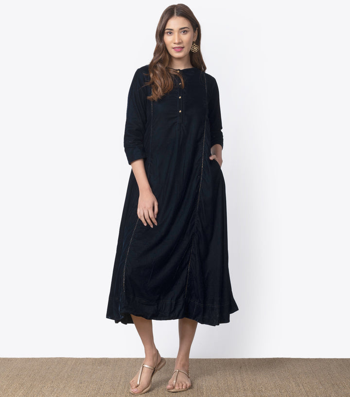 Navy A-Line Velvet Tunic