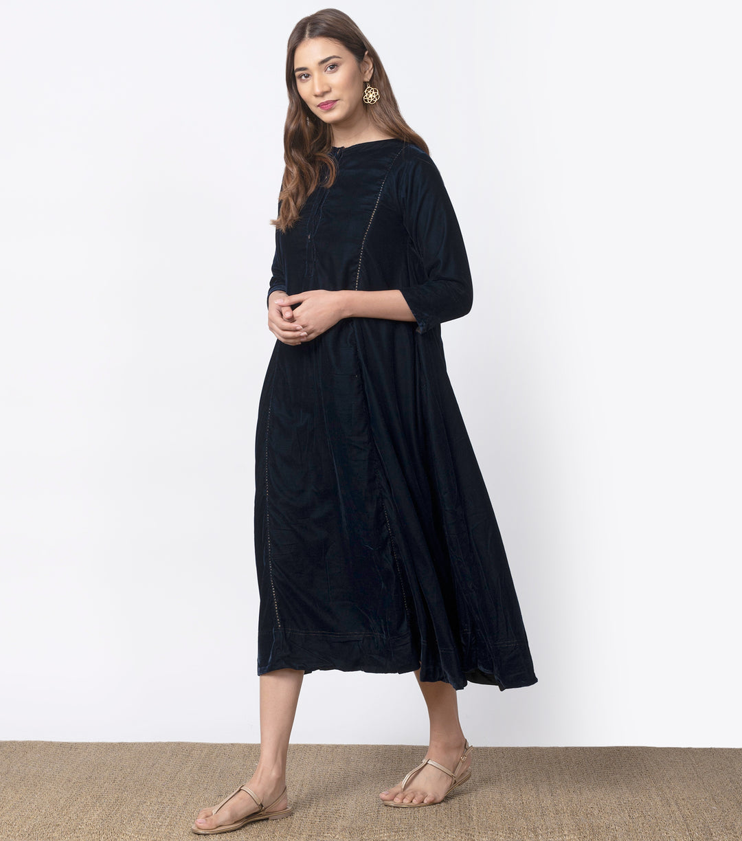 Navy A-Line Velvet Tunic