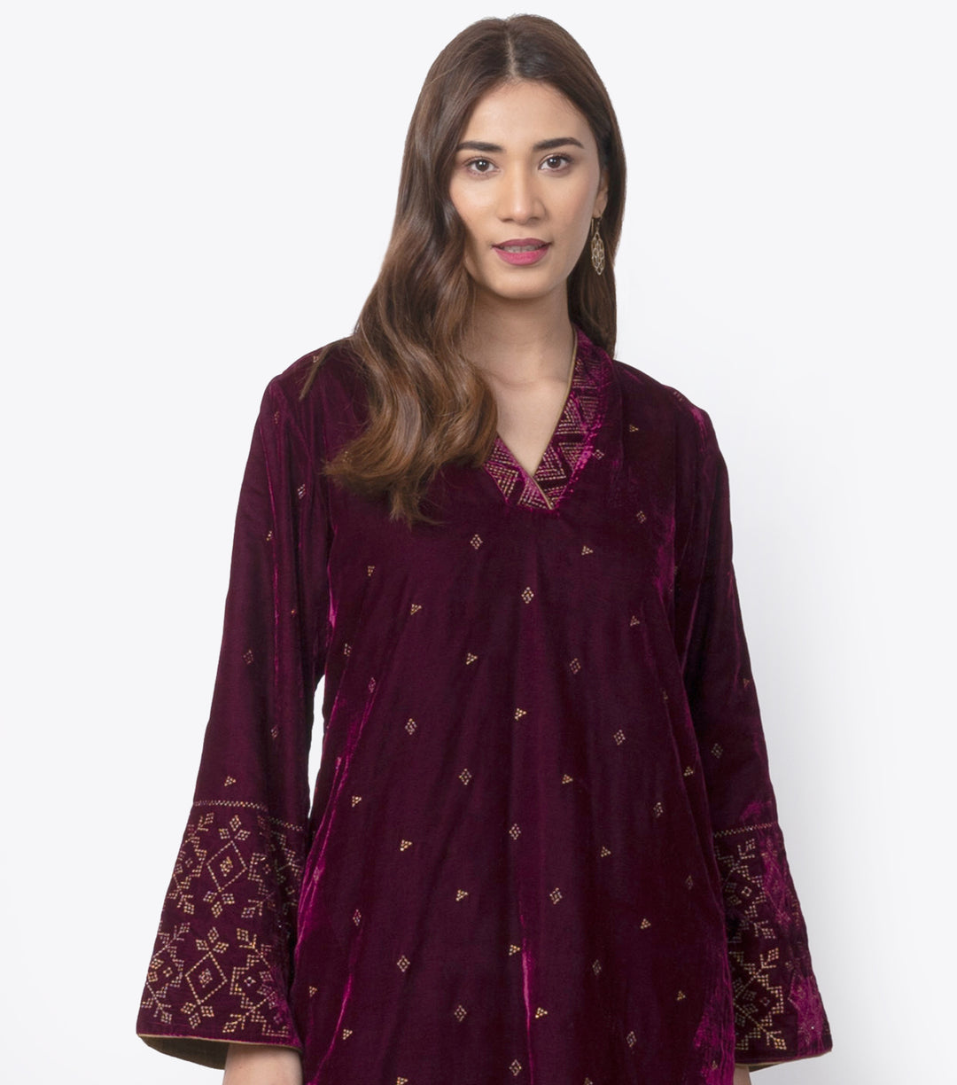 Wine Velvet embroidered suit Set