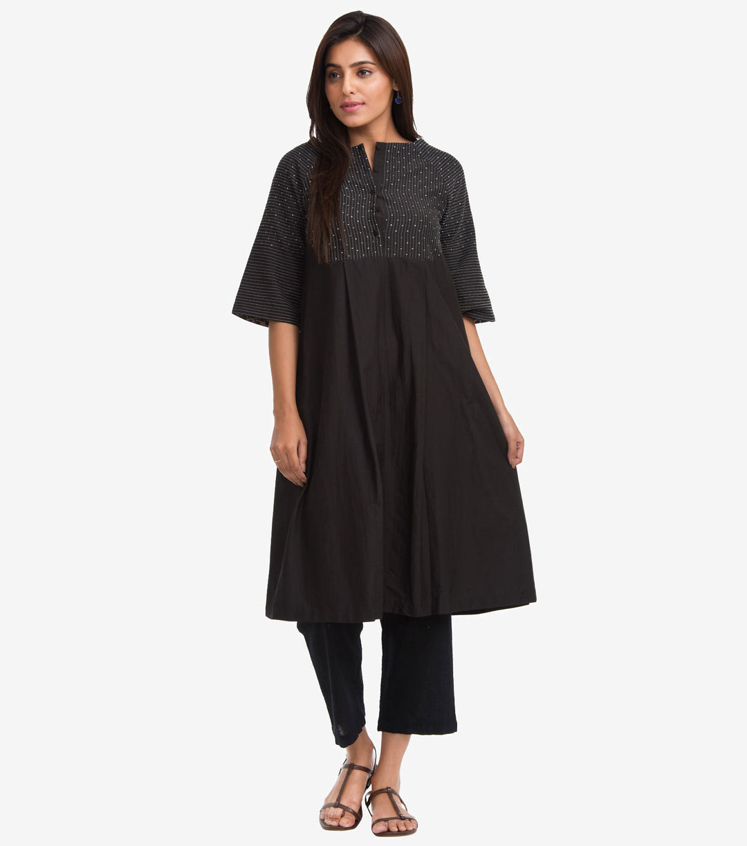 Black Silk Cotton Embroidered Kurta