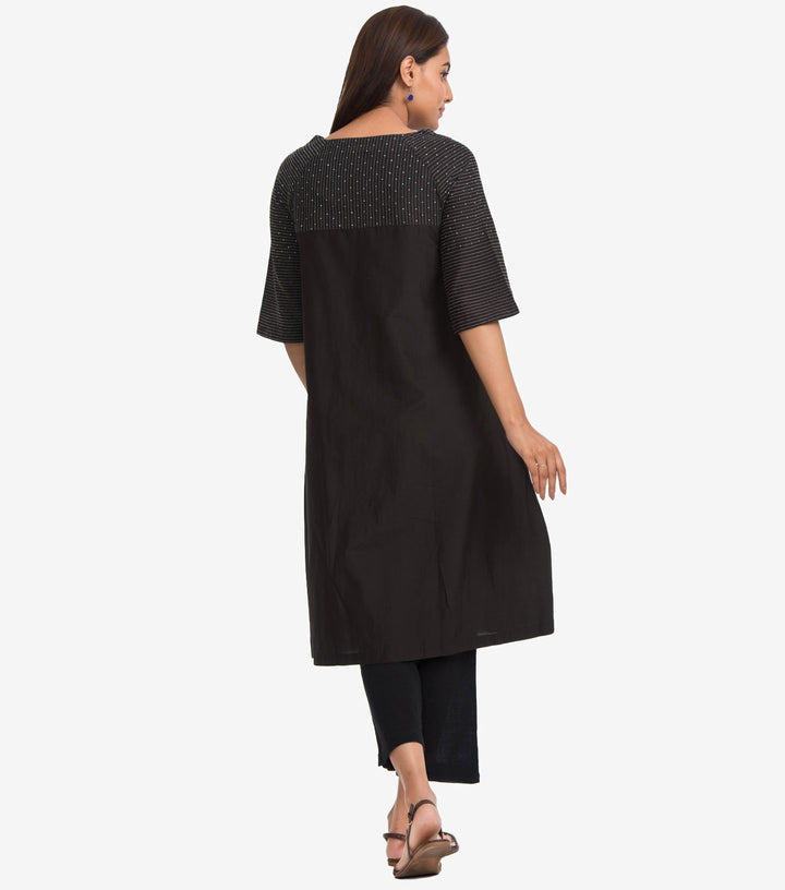 Black Silk Cotton Embroidered Kurta