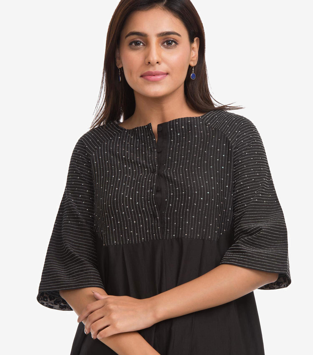 Black Silk Cotton Embroidered Kurta