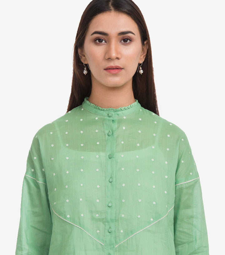 Green Button Down Embroidered Shirt