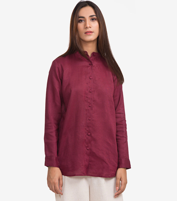 Maroon Button Down Basic Shirt