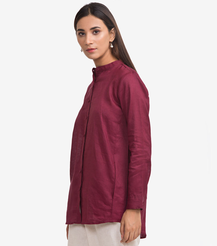 Maroon Button Down Basic Shirt