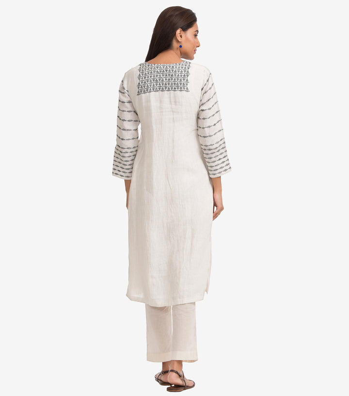 White Linen Embroidered Kurta