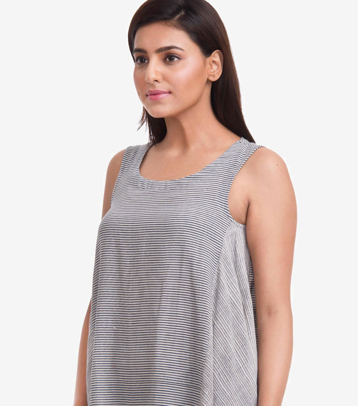 Printed Khadi Sleeveless Asymmetrical Tunic