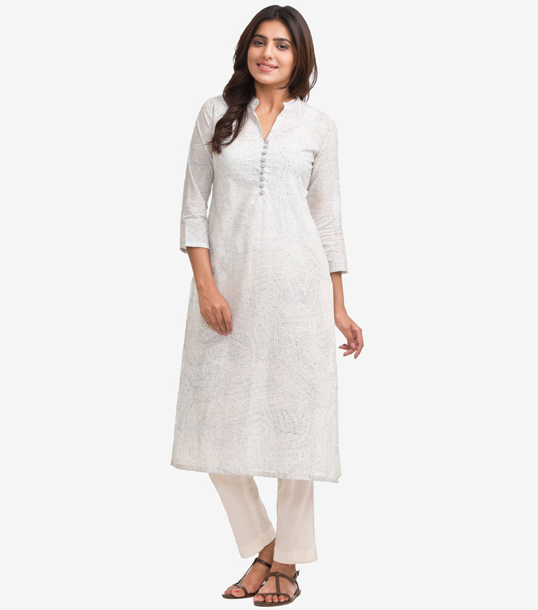 White Printed Straight Cambric Kurta