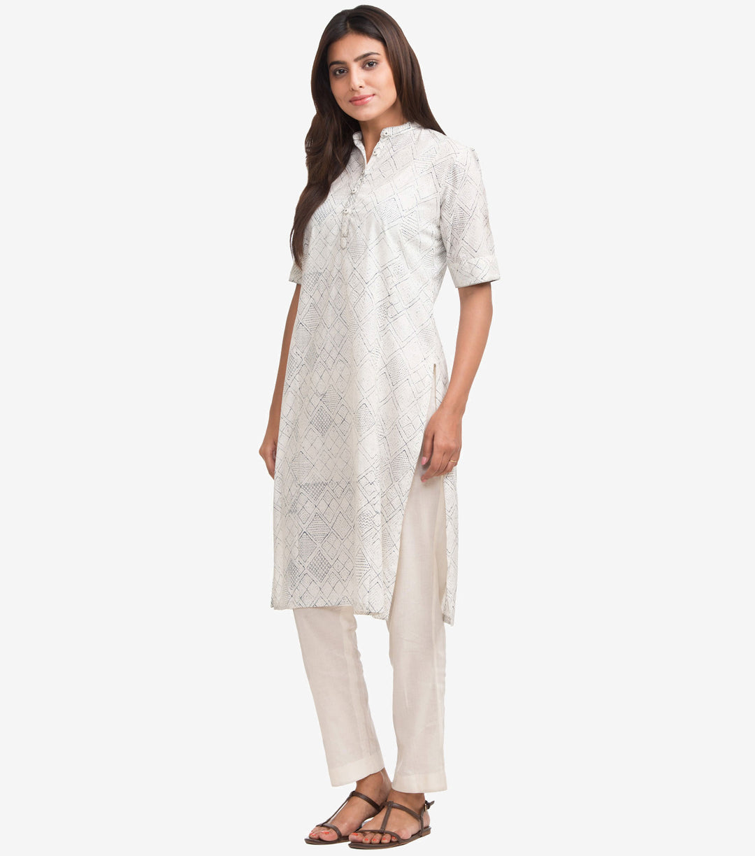 White Printed Straight Cambric Kurta