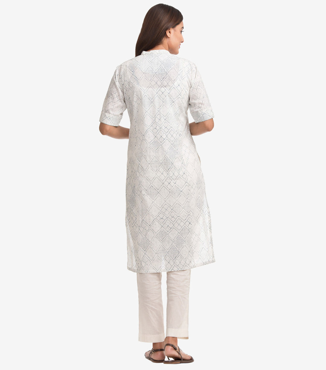 White Printed Straight Cambric Kurta