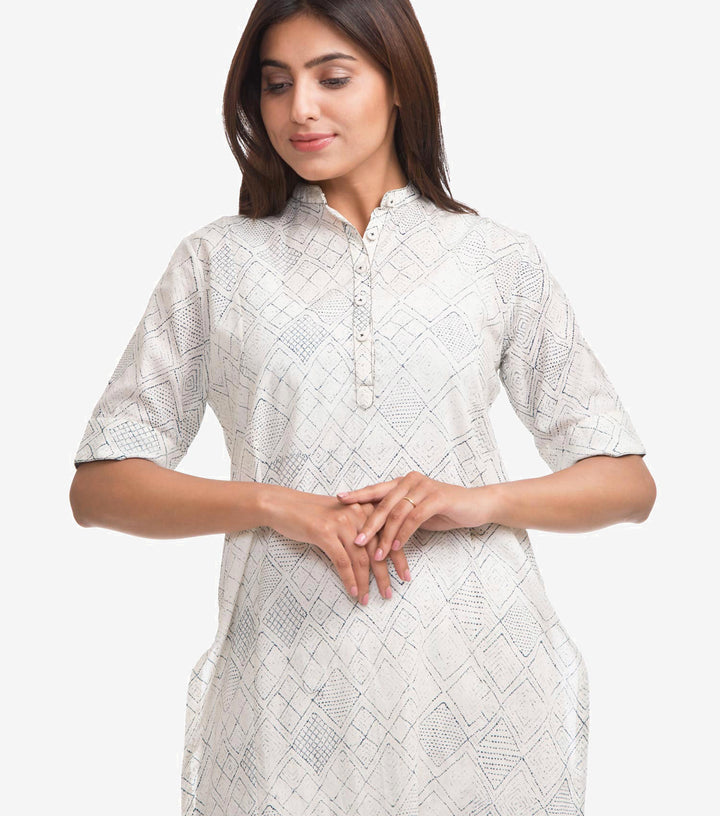 White Printed Straight Cambric Kurta