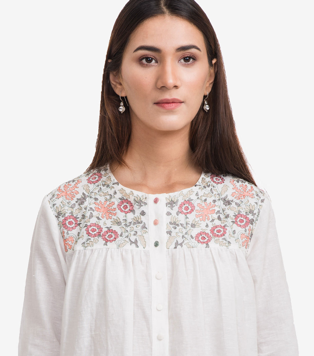 White Linen Embroidered Top