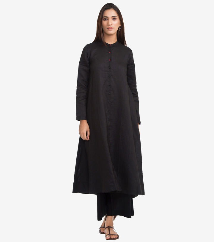 Black Solid A-Line Flared Kurta