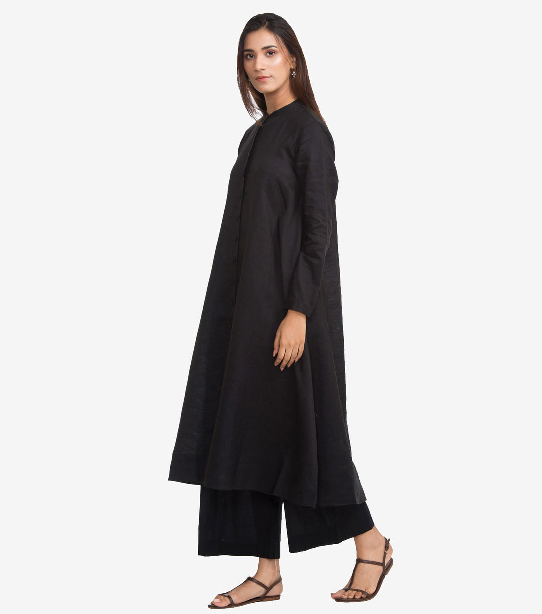 Black Solid A-Line Flared Kurta