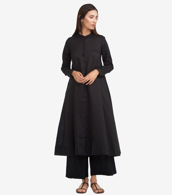 Black Solid A-Line Flared Kurta