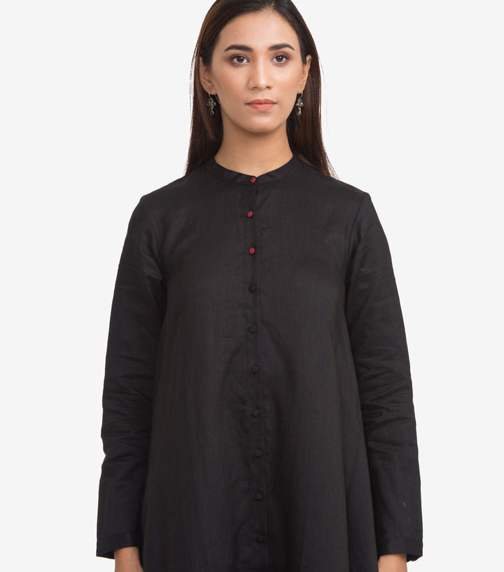 Black Solid A-Line Flared Kurta