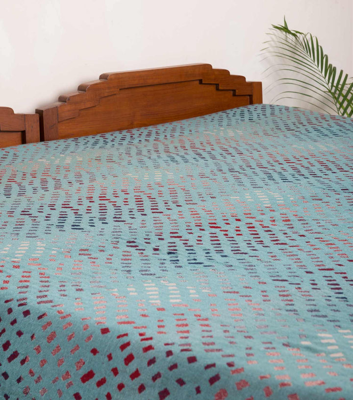 Blue Handwoven Wool silk bedcover