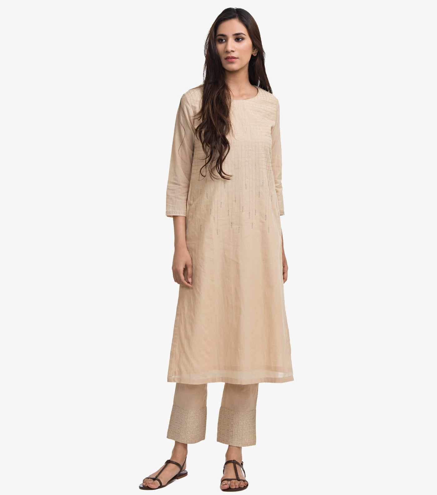 Beige Embroidered Kurta