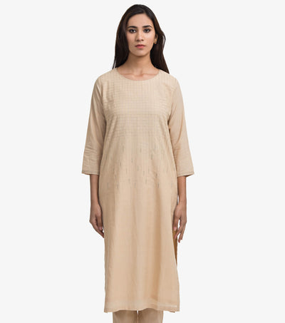 Beige Embroidered Kurta