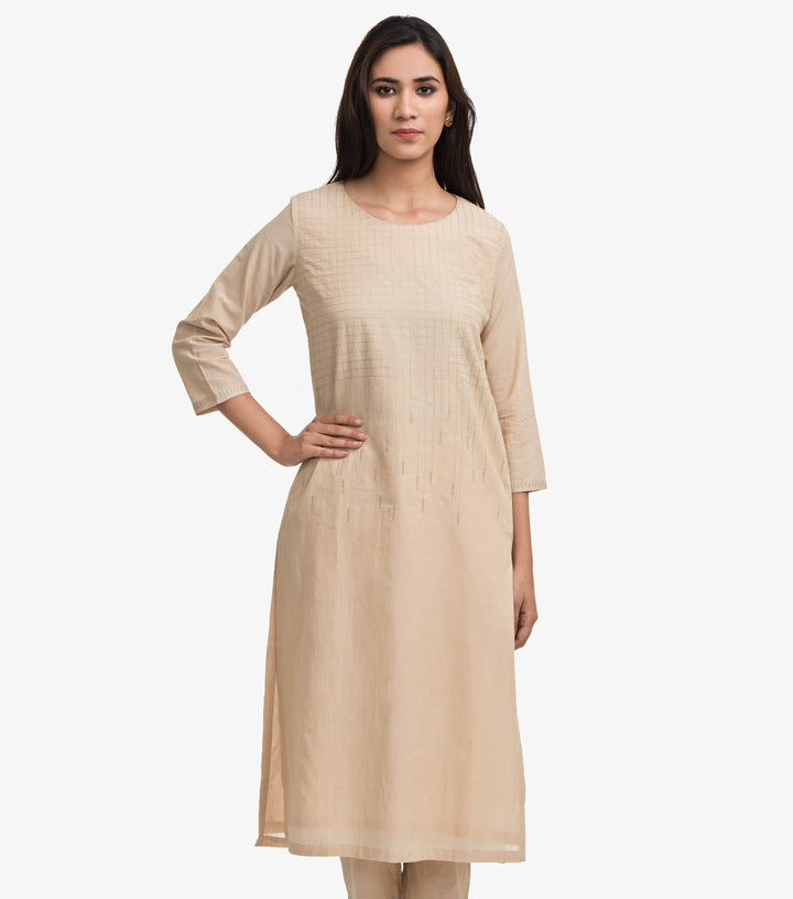 Beige Embroidered Kurta