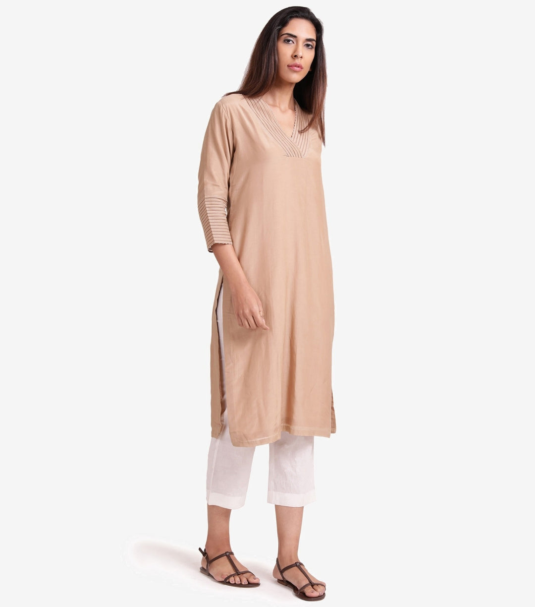 Beige cotton silk Suit set