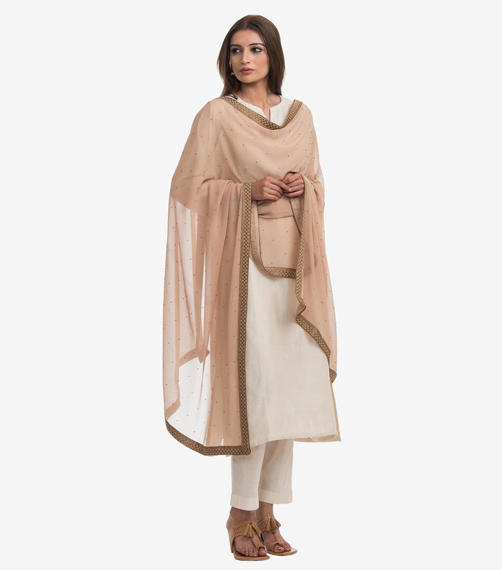 Beige Georgette Sequin Dupatta