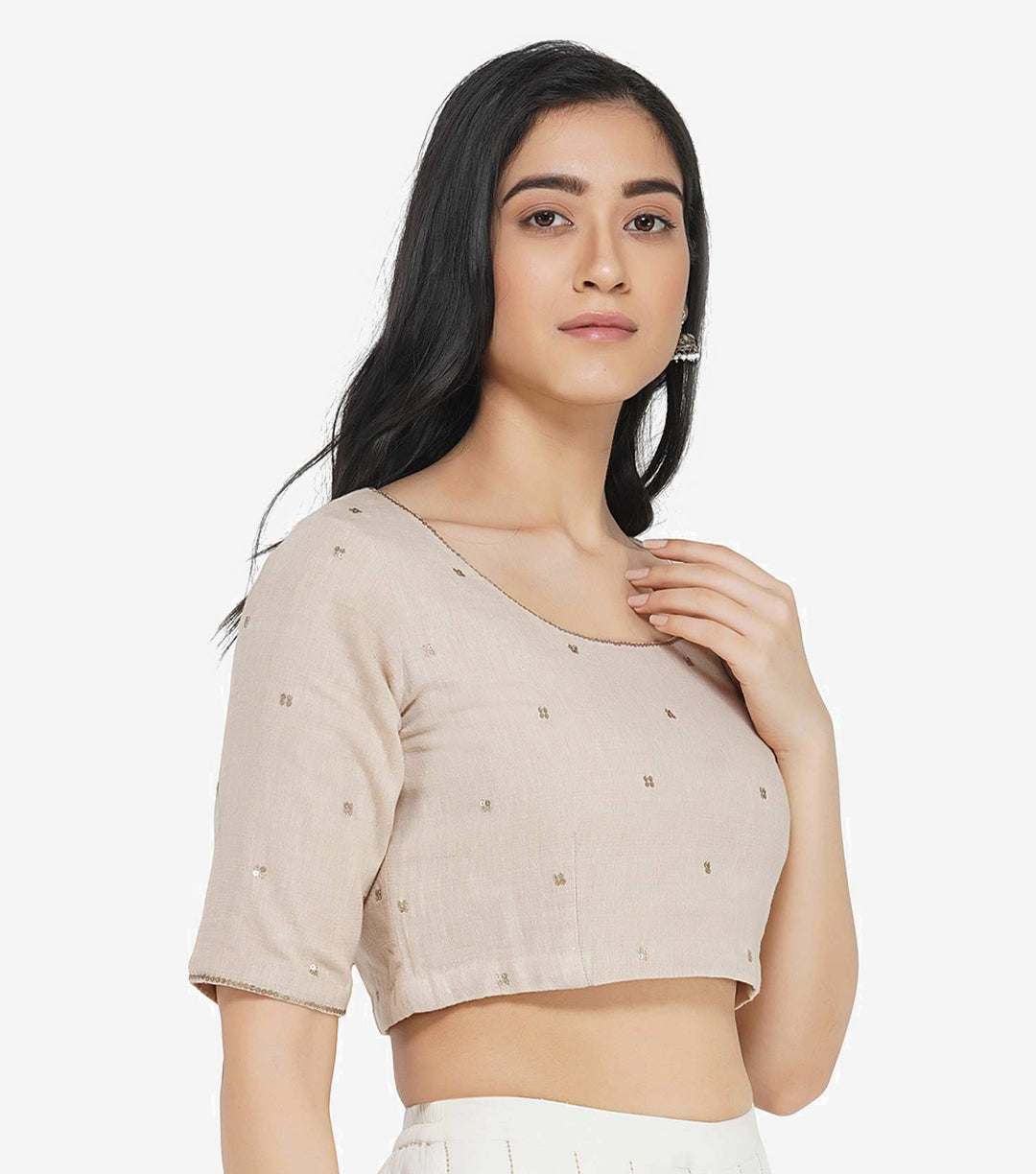 Beige Embroidered Khadi Blouse