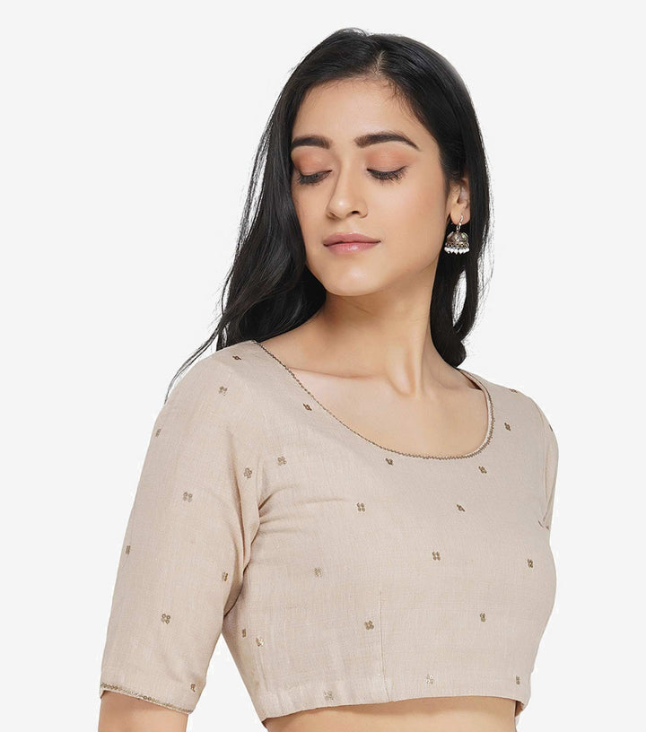 Beige Embroidered Khadi Blouse