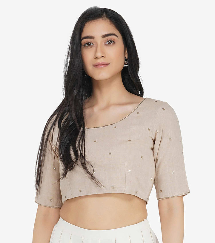 Beige Embroidered Khadi Blouse