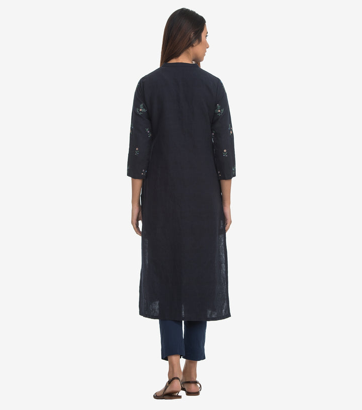 Blue embroidered Cotton Kurta