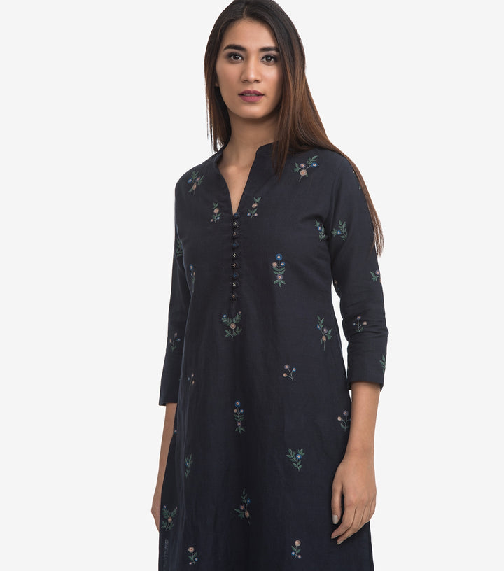 Blue embroidered Cotton Kurta