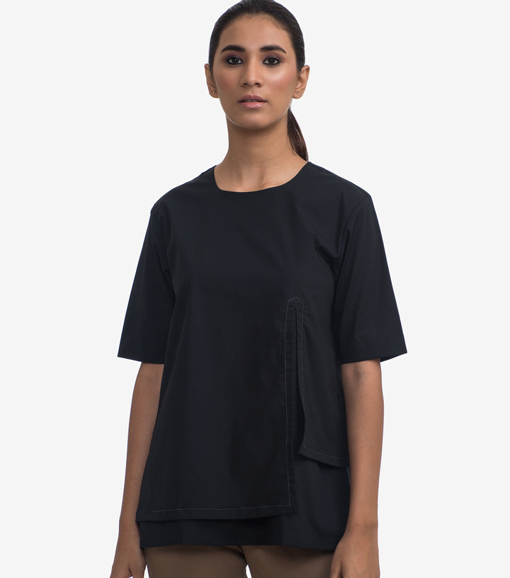 Black Cotton Poplin Top