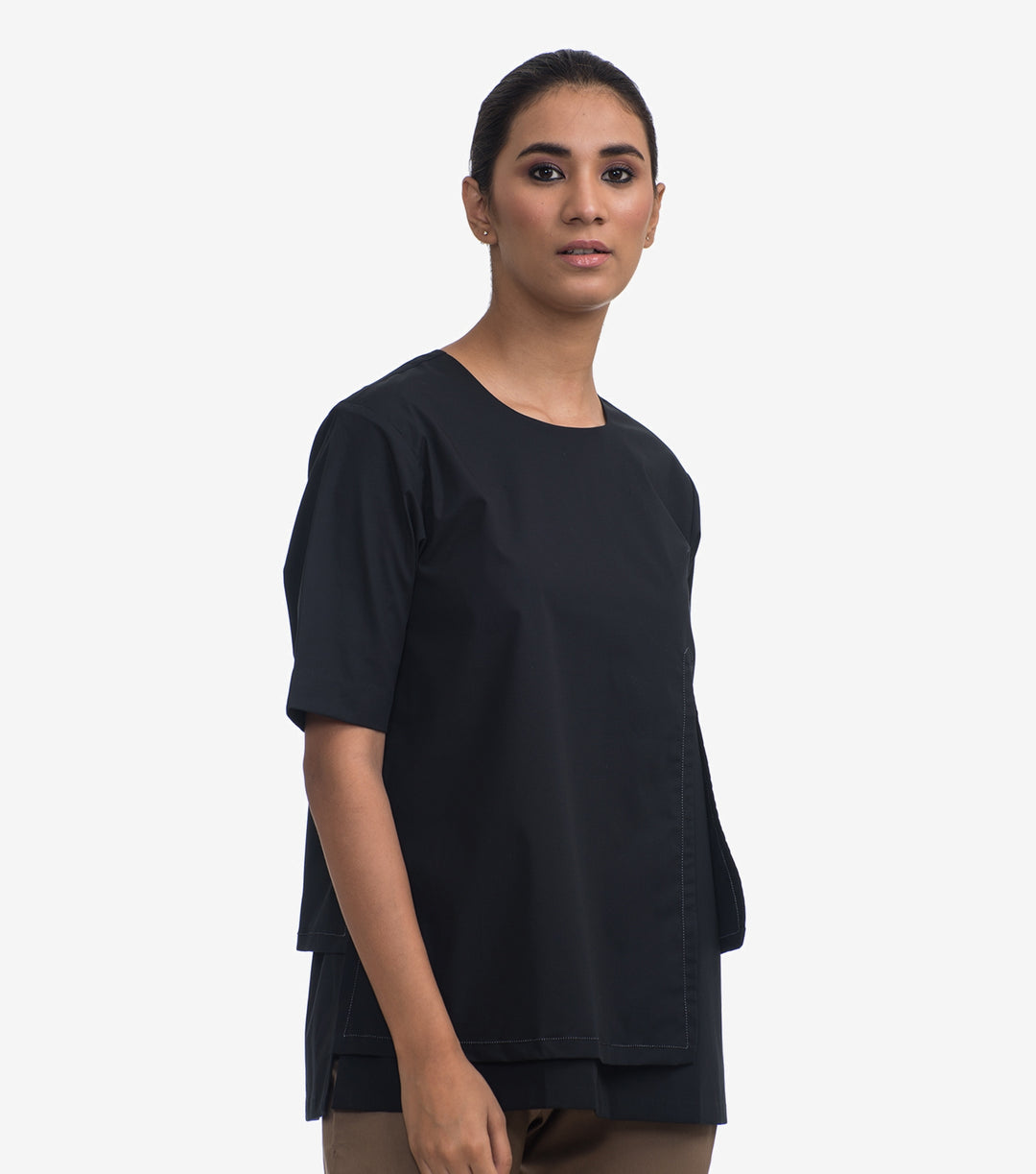 Black Cotton Poplin Top