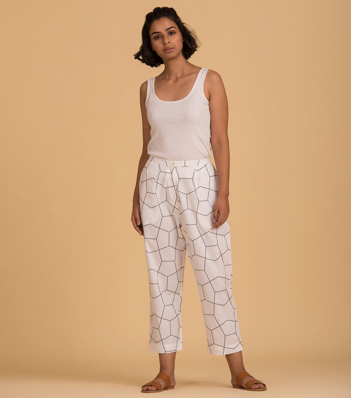 White printed cotton pant