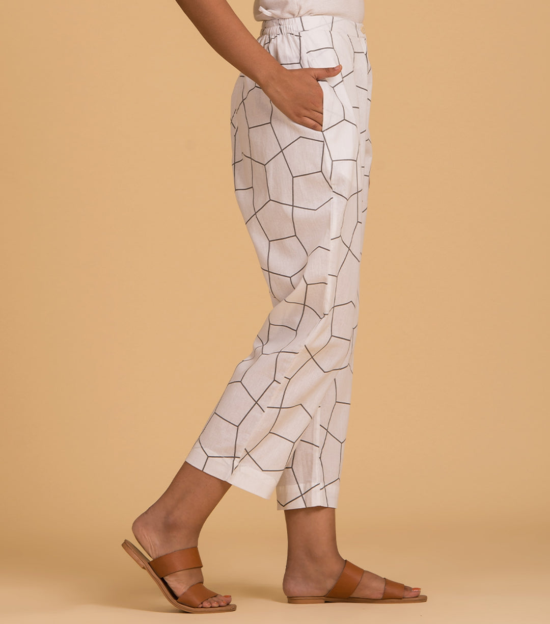 White printed cotton pant