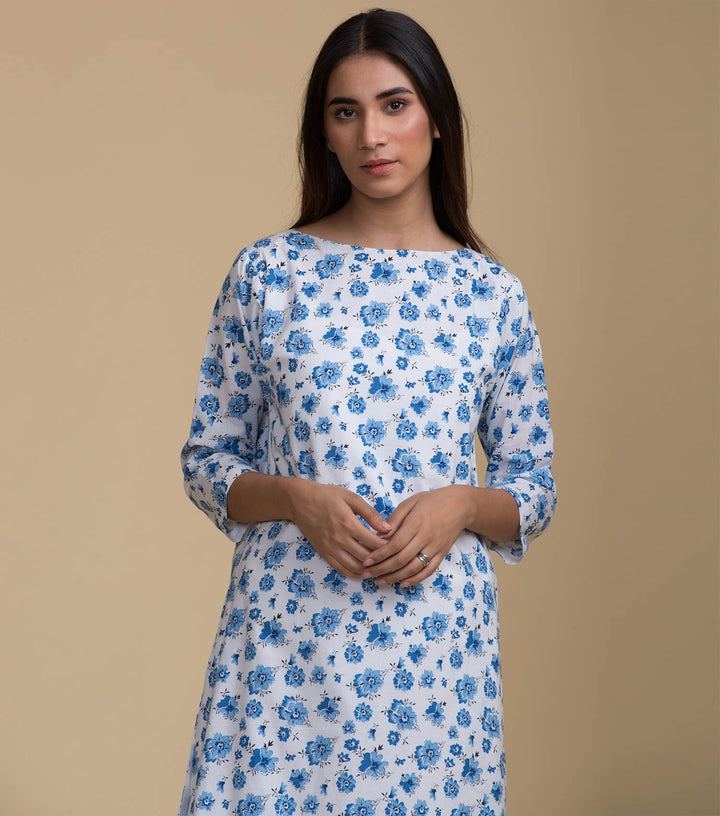 White floral cotton kurta