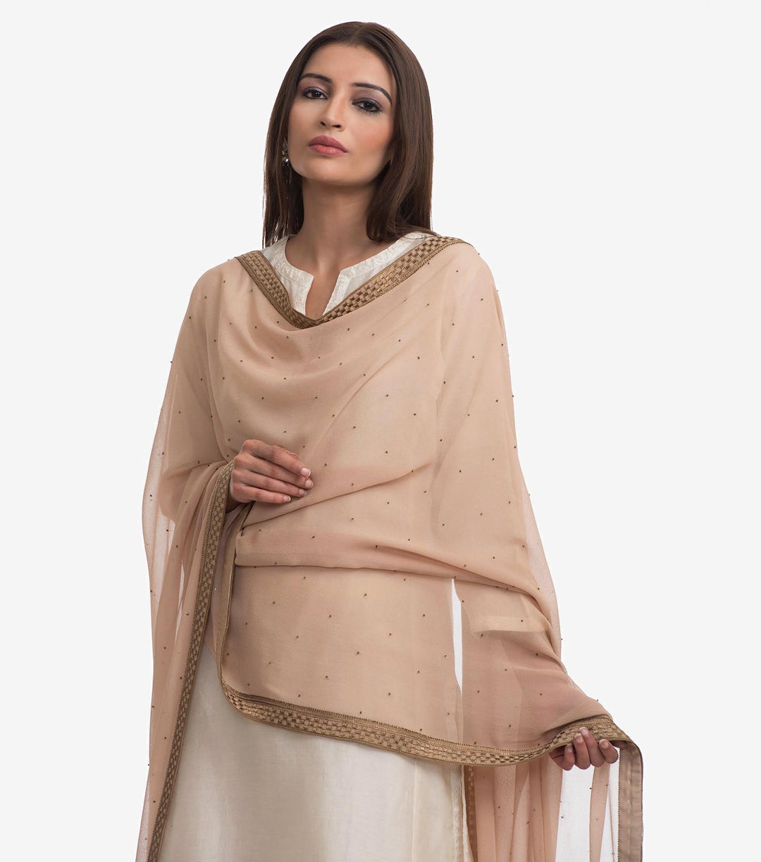 Beige Georgette Sequin Dupatta