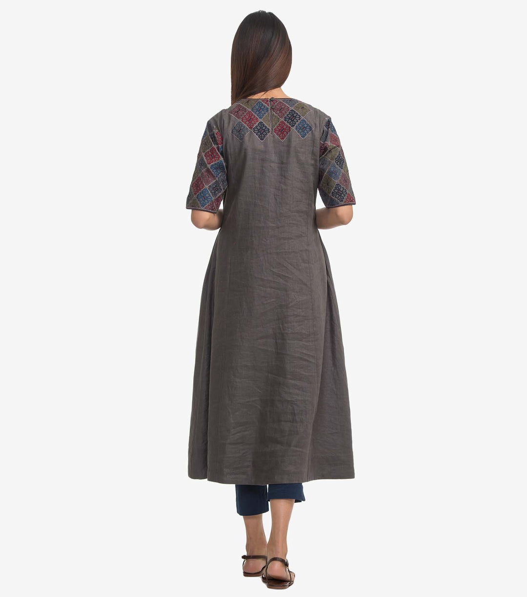 Grey linen embroidered kurta