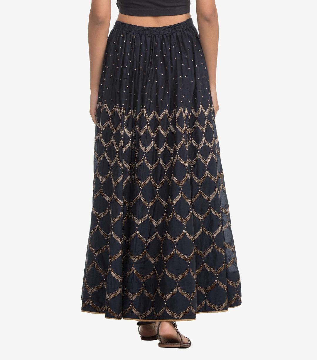 Black Embroidered Silk Skirt